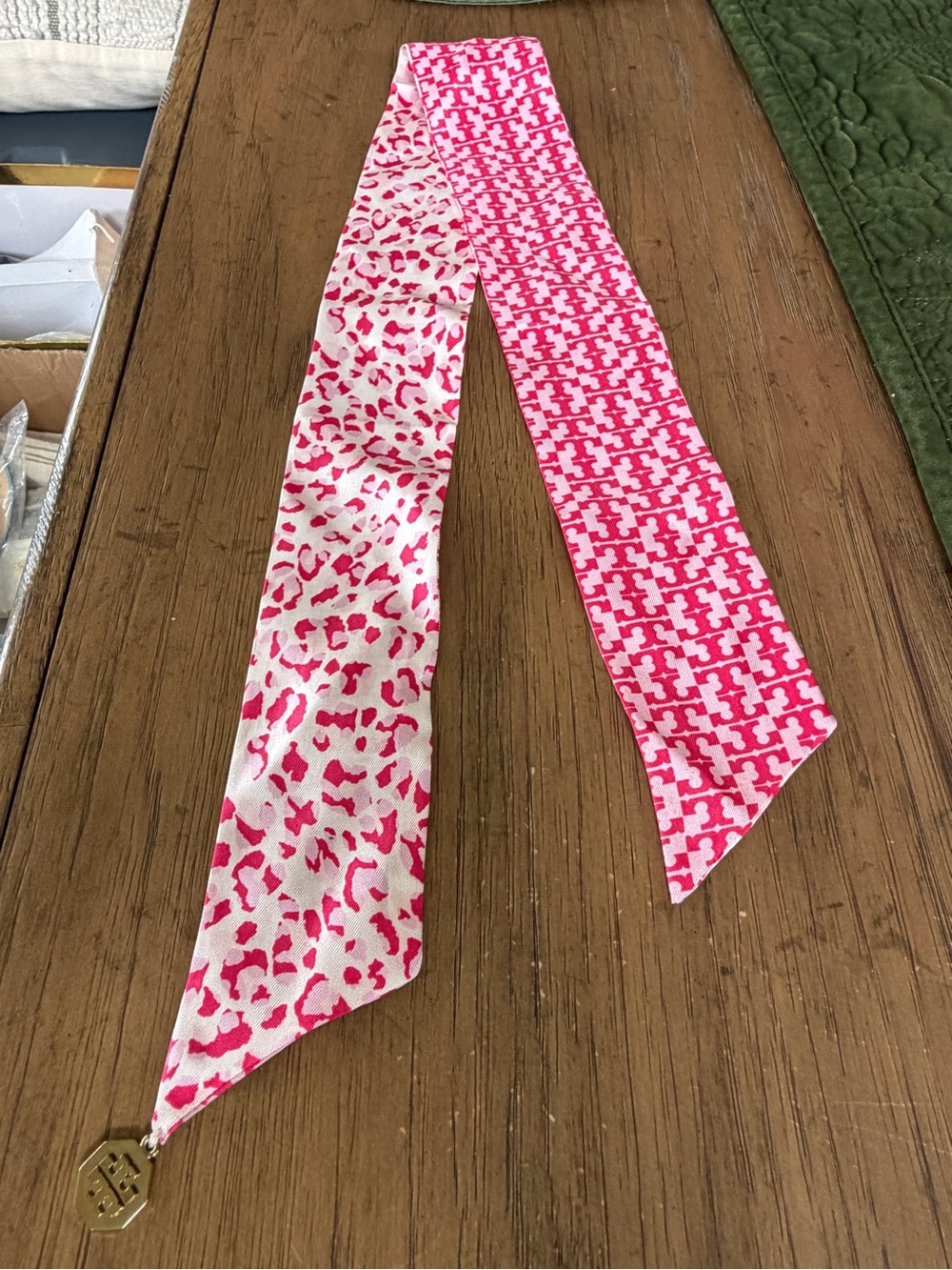 Tory Burch Pink Leopard Logo Twilly